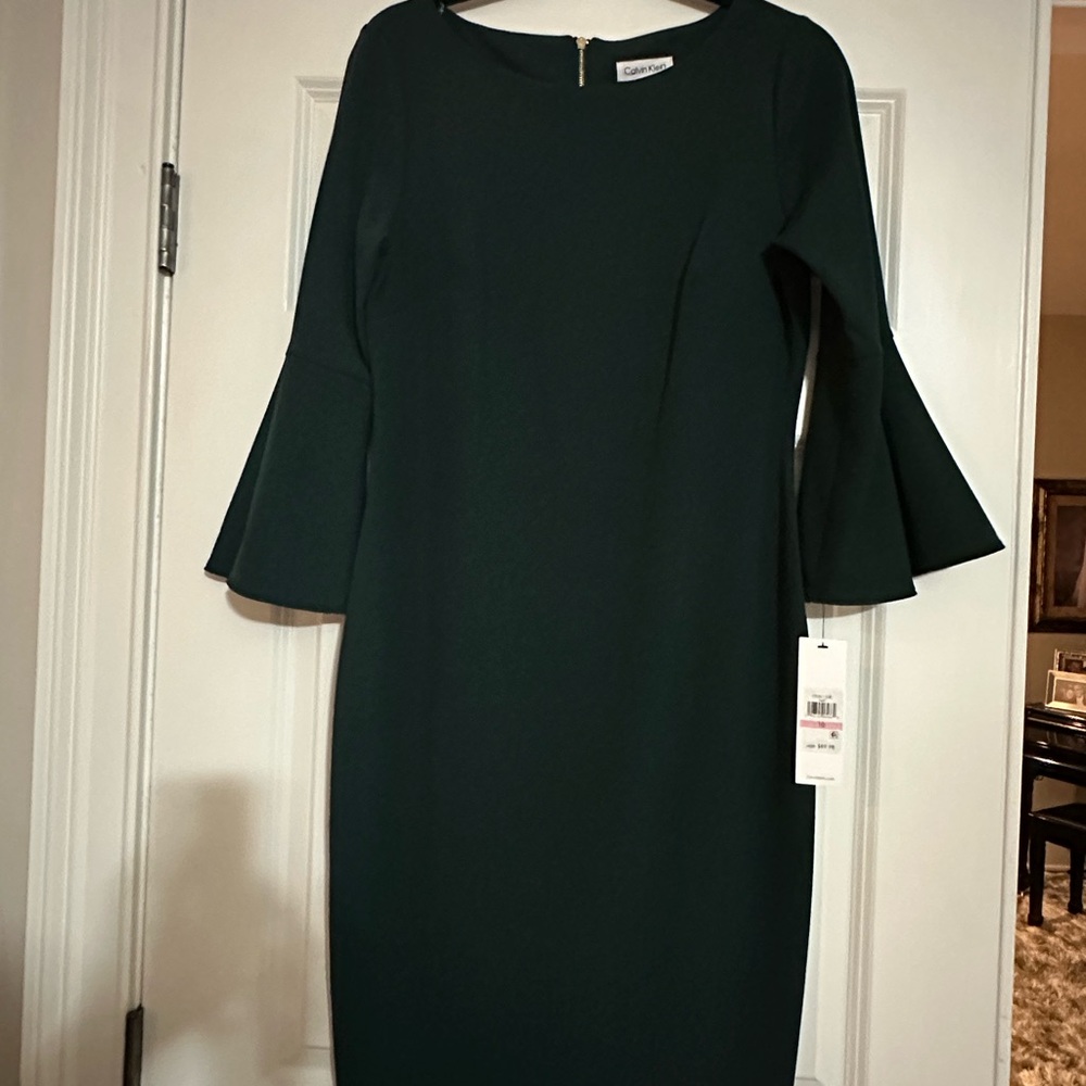 Calvin Klein Collection Dark Green Long Sleeve Dress